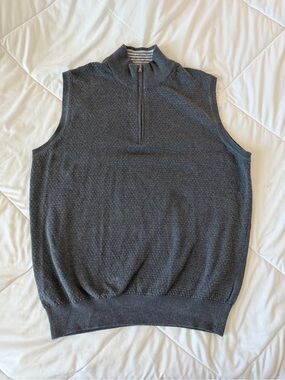 Alan Flusser 100% cotton Men's Charcoal Gray Sleeveless Half-Zip Sweater Vest